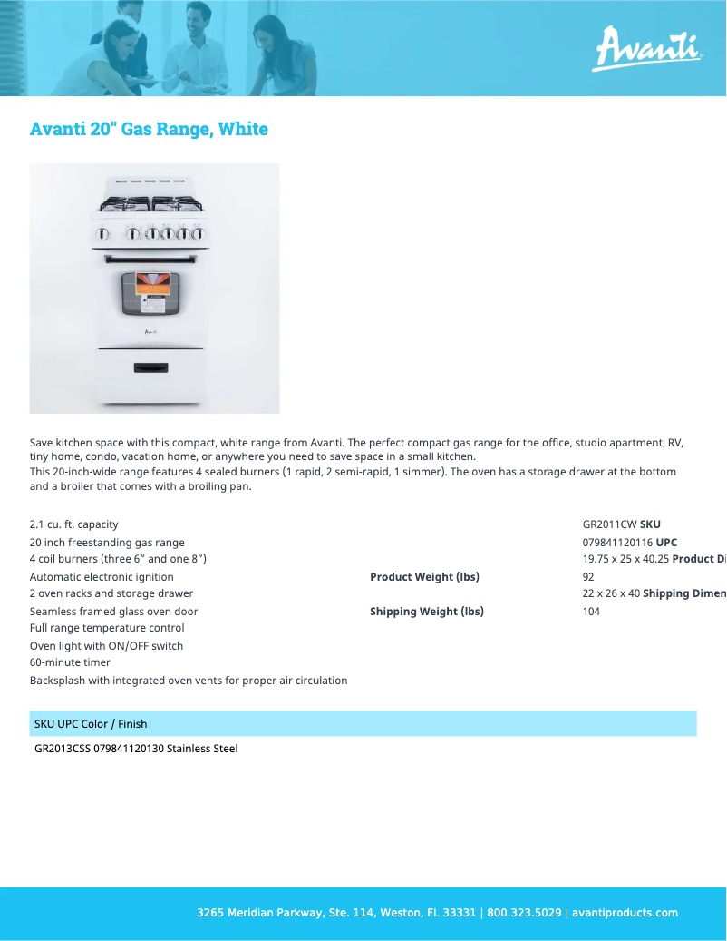 Page 1 of the manual Technical Sheet Avanti GR2011CW