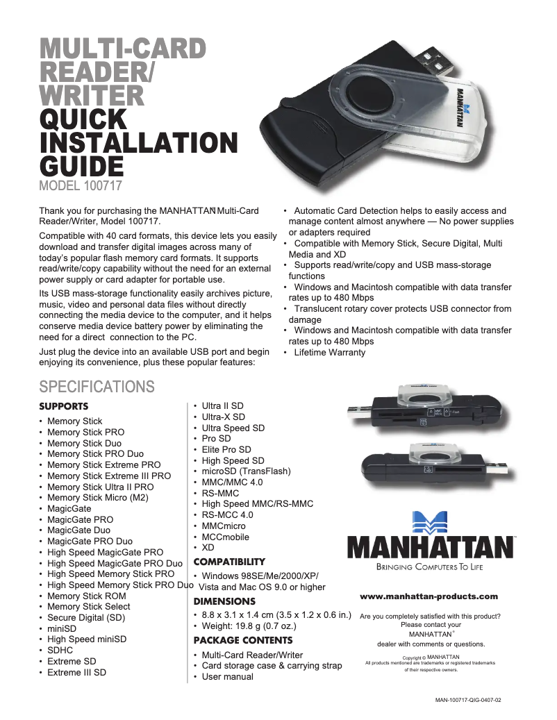Page 1 of the manual User Manual Manhattan 100717