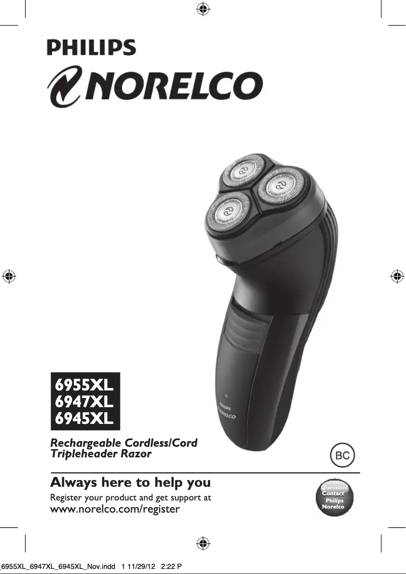 Page 1 of the manual User Manual Philips Norelco 6947XL