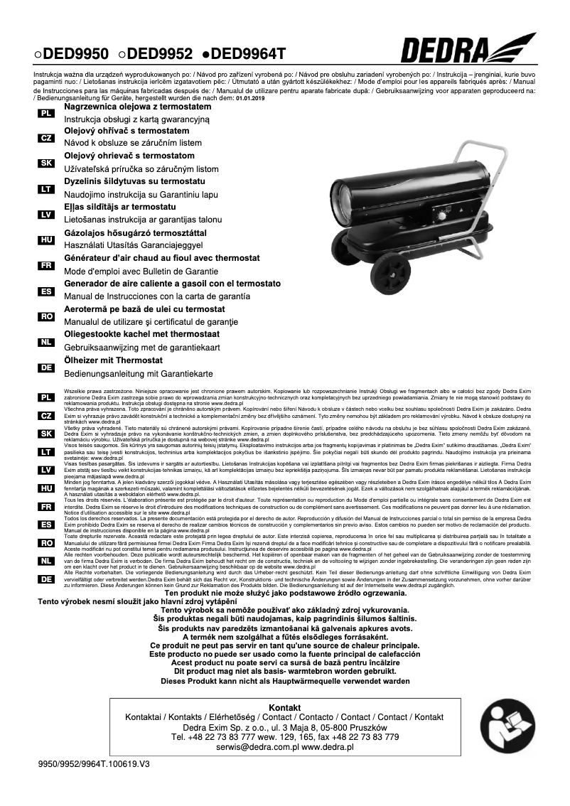 First page image of the manual for DED9952