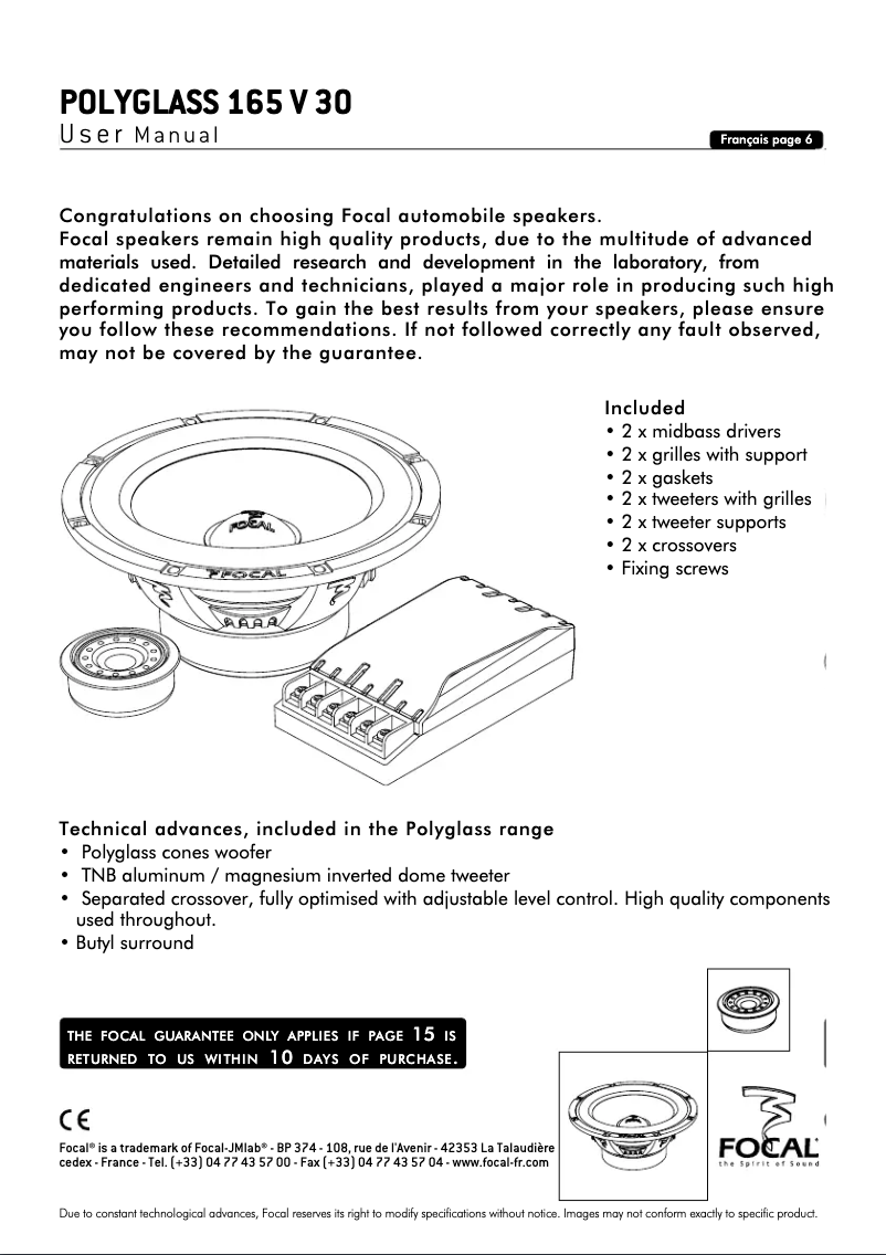 First page image of the manual for Polyglass 165 V30