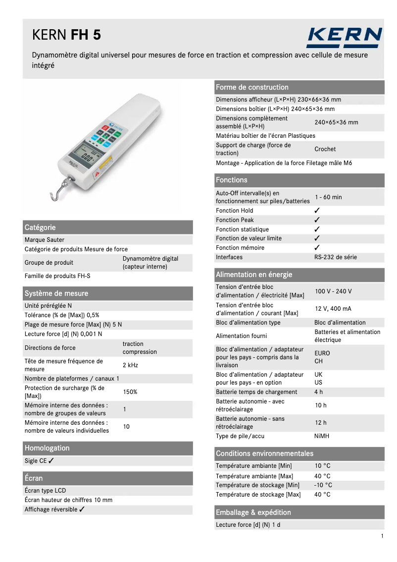 Page 1 of the manual Technical Sheet Kern FH 5