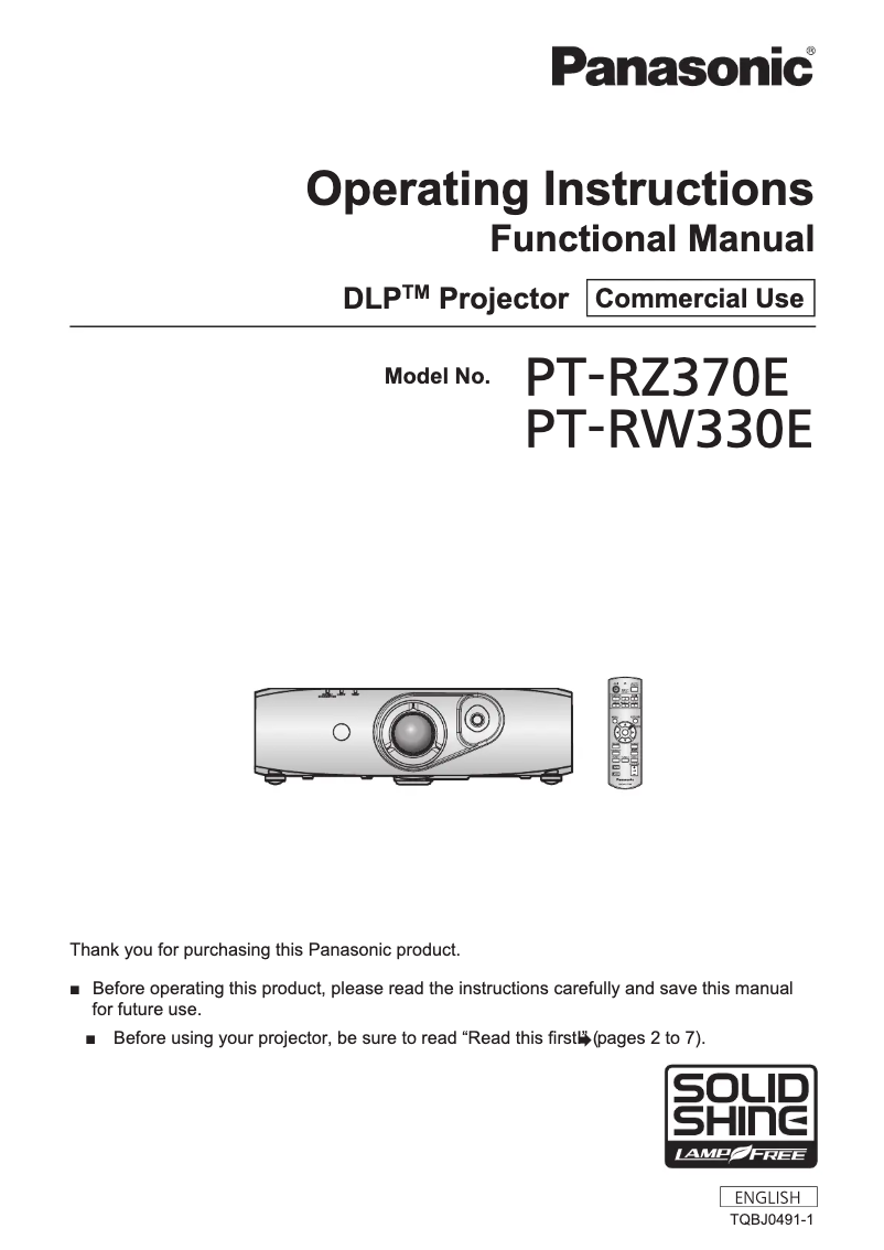 First page image of the manual for PT-RZ370