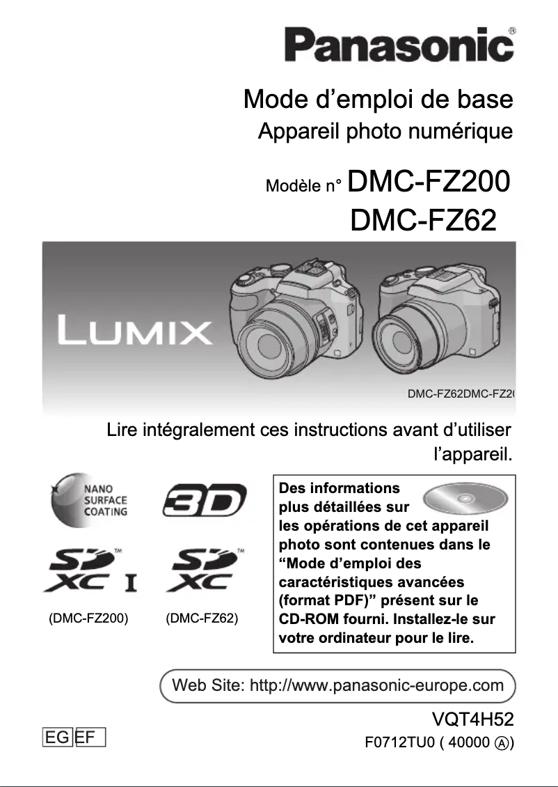 Page 1 of the manual Quick Start Guide Panasonic Lumix DMC-FZ200