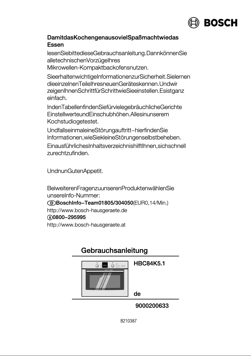 First page image of the manual for HBC84K5