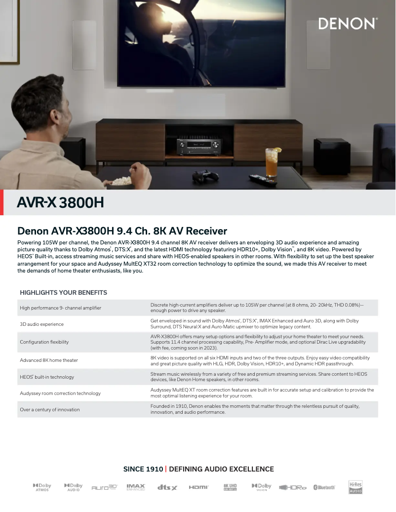 First page image of the manual for AVR-X3800H