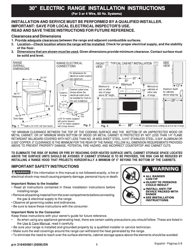 Page 1 of the manual Installation Guide Frigidaire GLEFM386FC