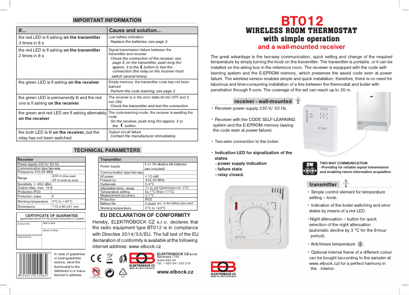Page 1 of the manual User Manual Elektrobock BT012