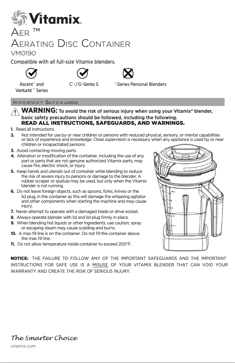 Page 1 of the manual User Manual Vitamix VM0190