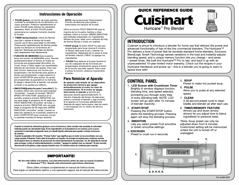 Page 1 of the manual User Manual Cuisinart Hurricane Pro CBT-2000