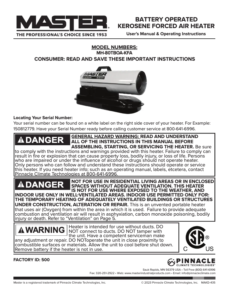 First page image of the manual for MH-80TBOA-KFA
