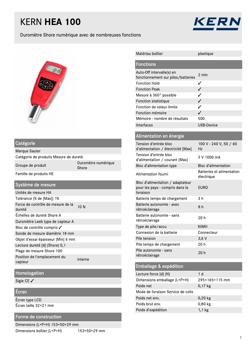 First page image of the manual for HEA 100