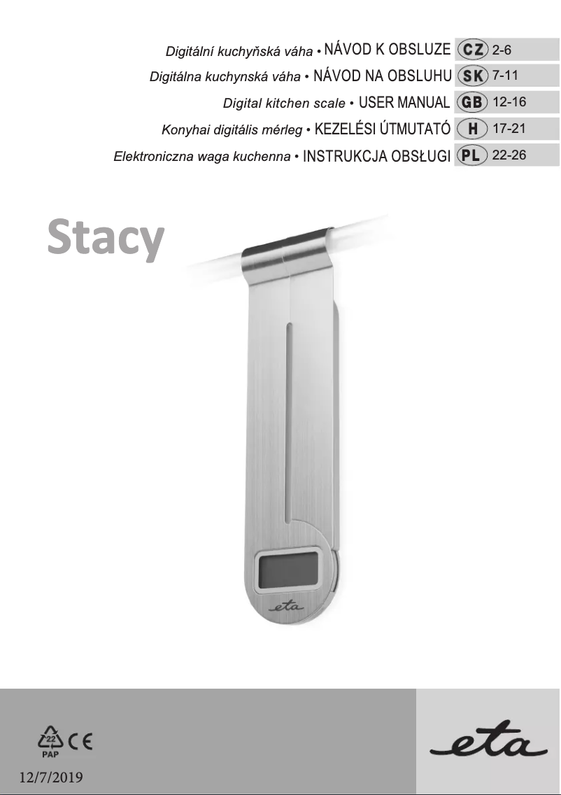 First page image of the manual for Stacy 8778 90000