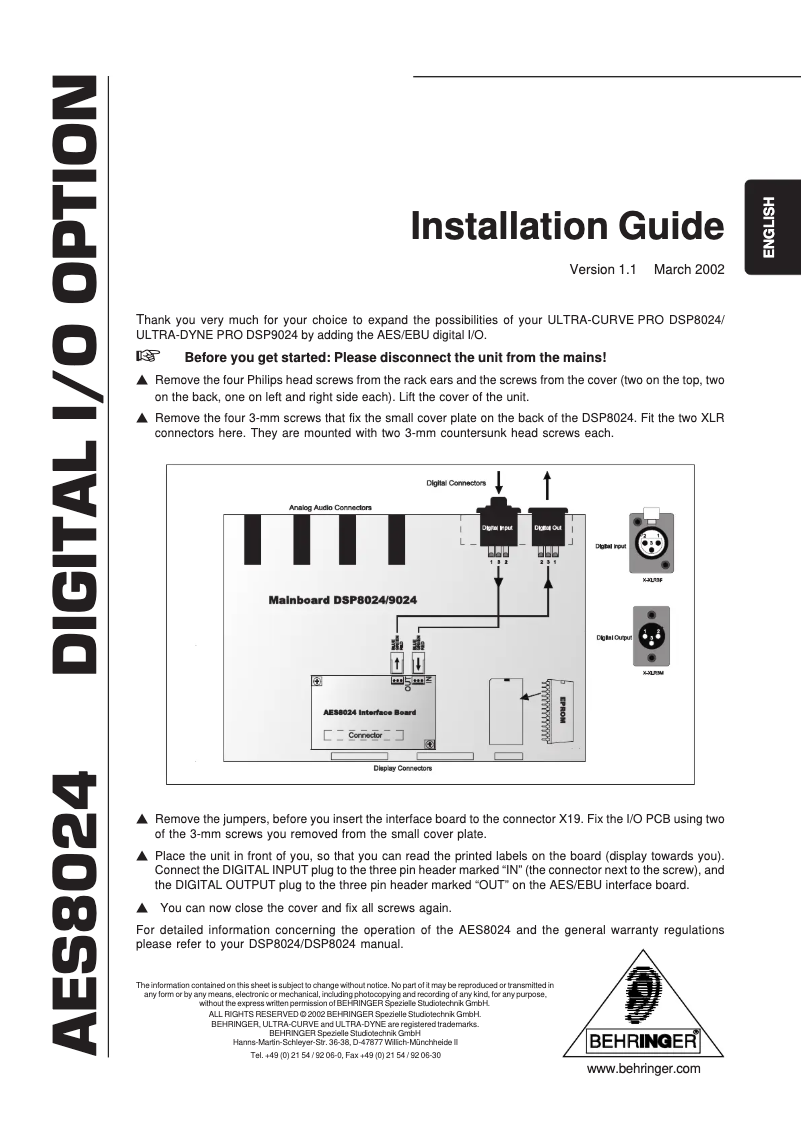 First page image of the manual for AES8024
