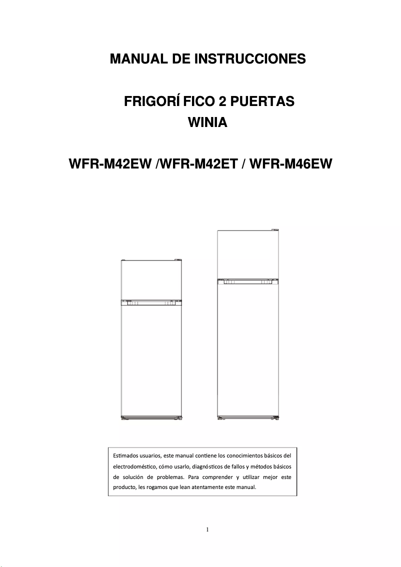 Page 1 of the manual User Manual Winia WFR-M42EW