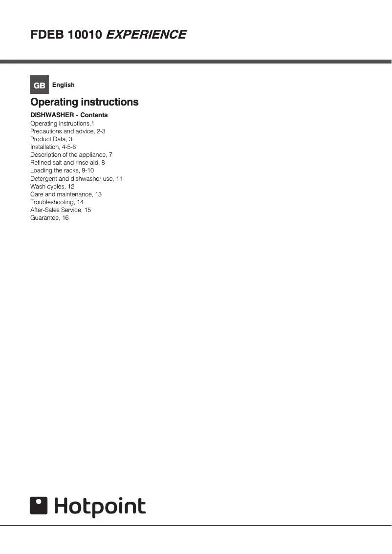 Page 1 of the manual User Manual Hotpoint FDEB 10010 P Aquarius