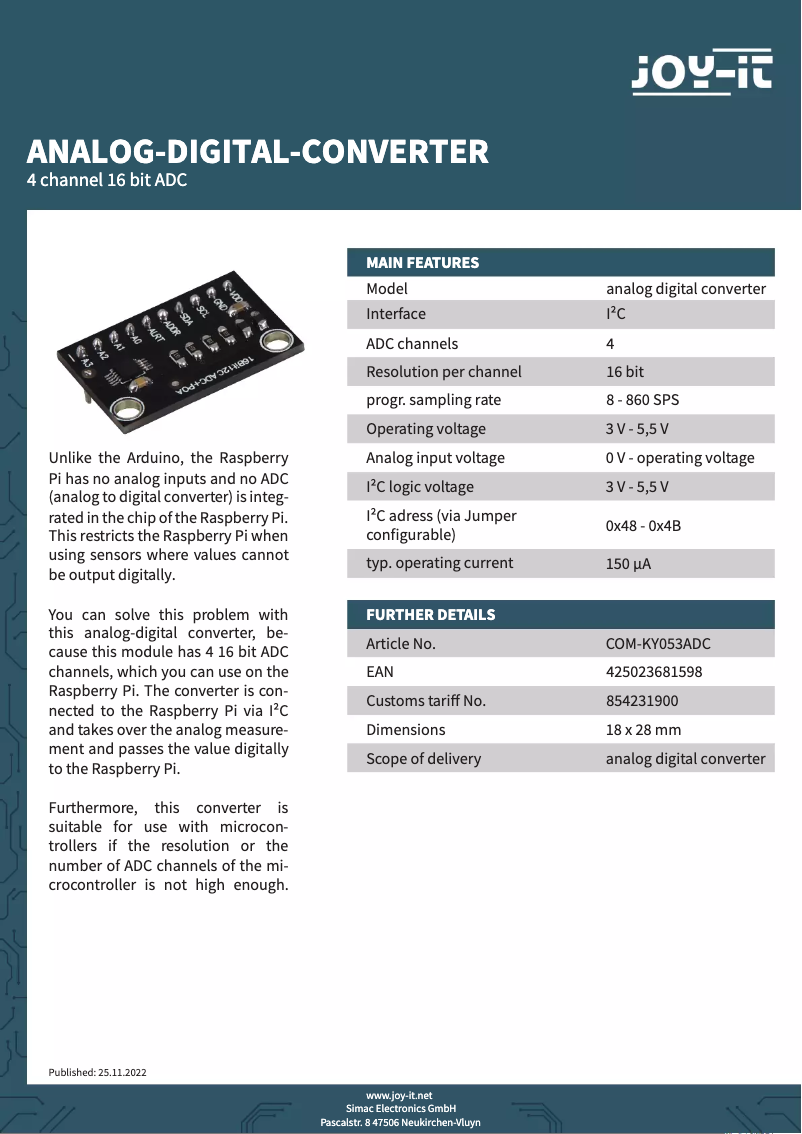 Image de la première page du manuel de l'appareil COM-KY053ADC