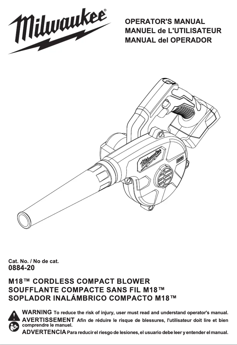 Page 1 of the manual User Manual Milwaukee 0884-20