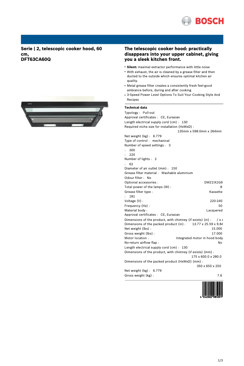 Page 1 of the manual User Manual Bosch DFT63CA60Q