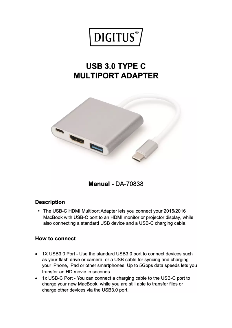 First page image of the manual for DA-70838