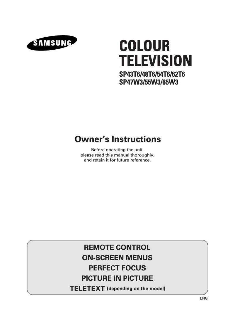 Page 1 of the manual User Manual Samsung SP62T6HF