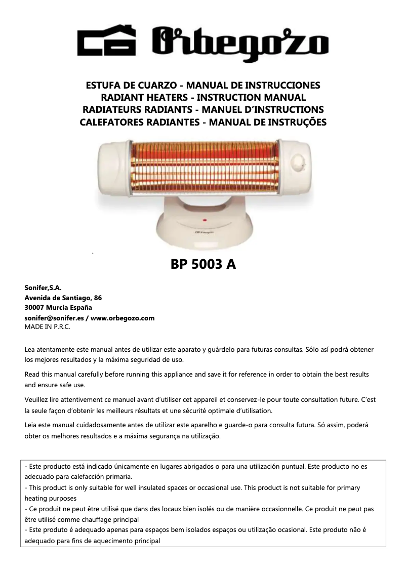 First page image of the manual for BP 5003 A