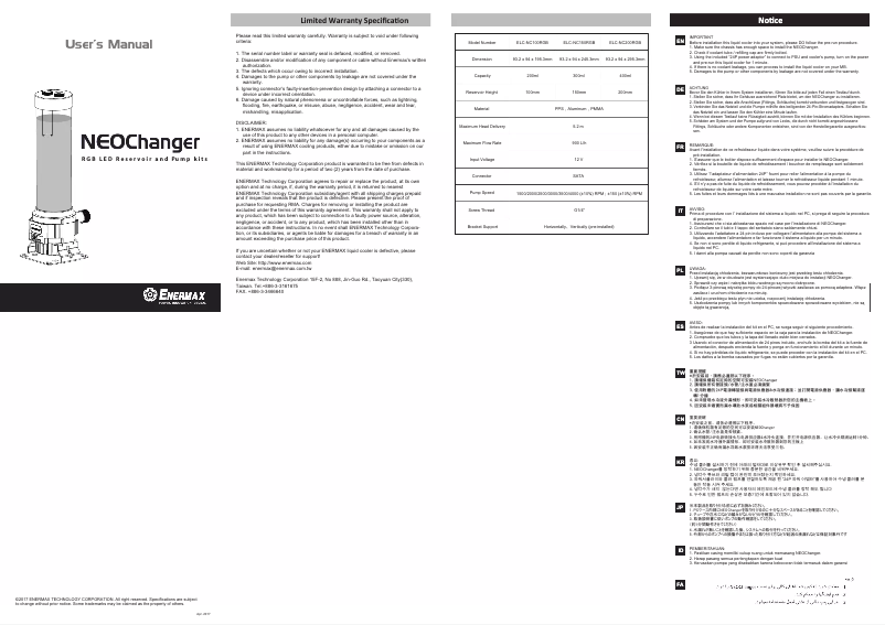 Page 1 of the manual User Manual Enermax NEOChanger ELC-NC150RGB