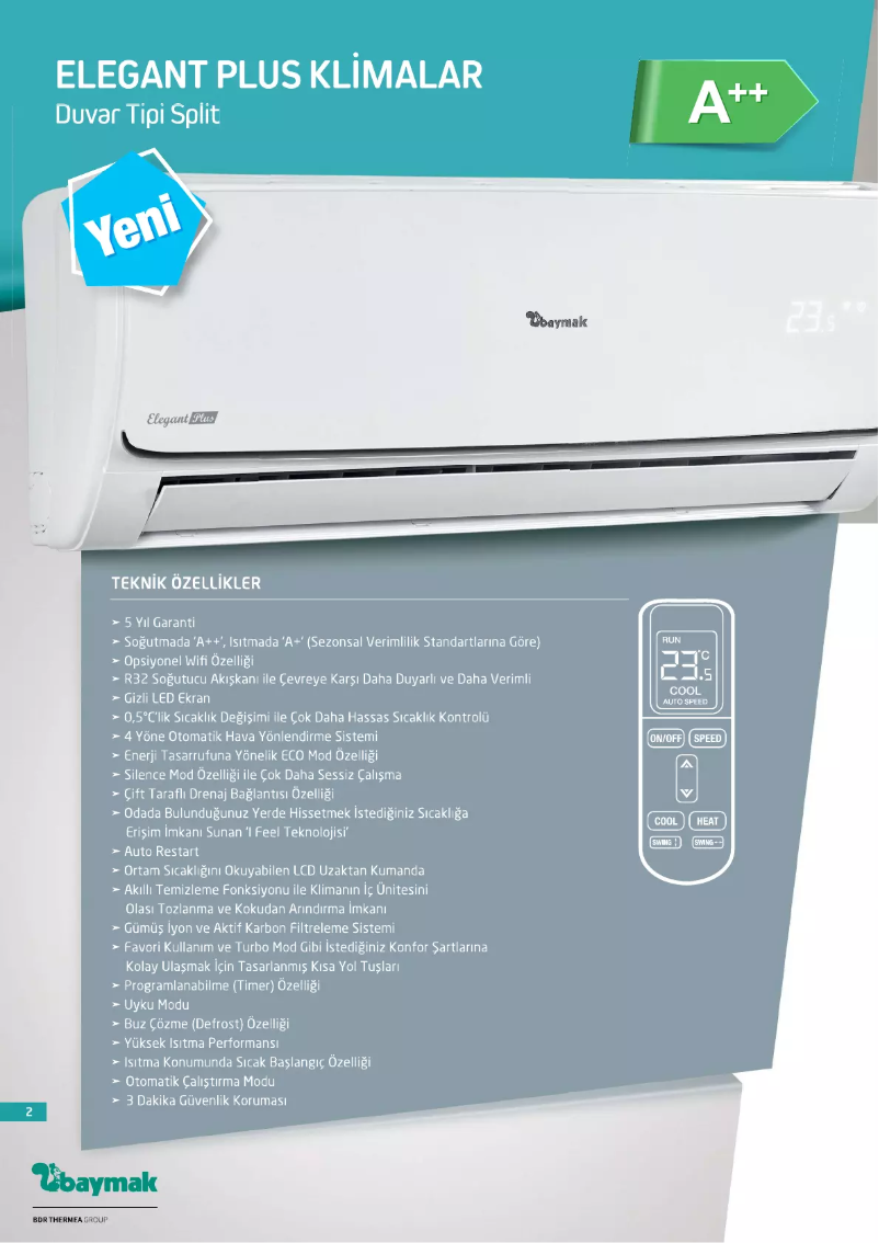 Page 1 of the manual User Manual Baymak Elegant Plus 18 R32 Split Klima