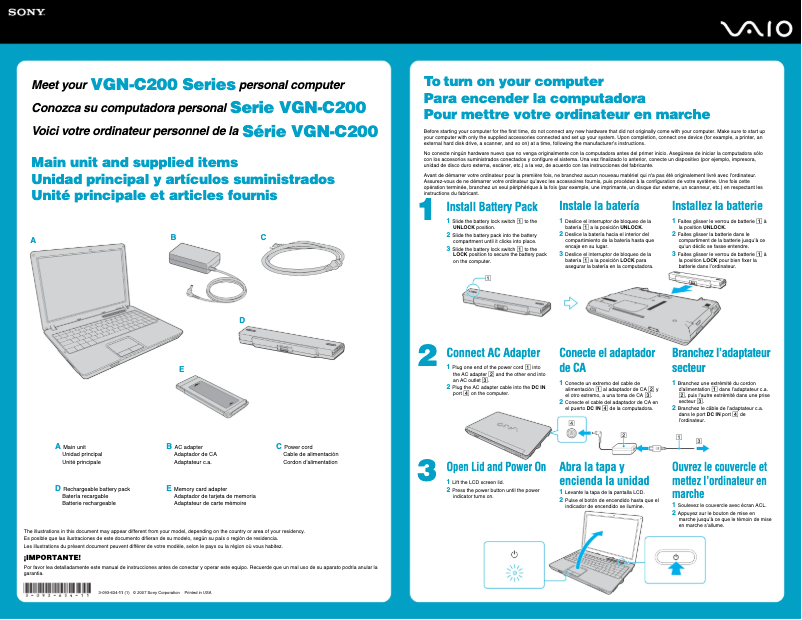 First page image of the manual for Vaio VGN-C270CE