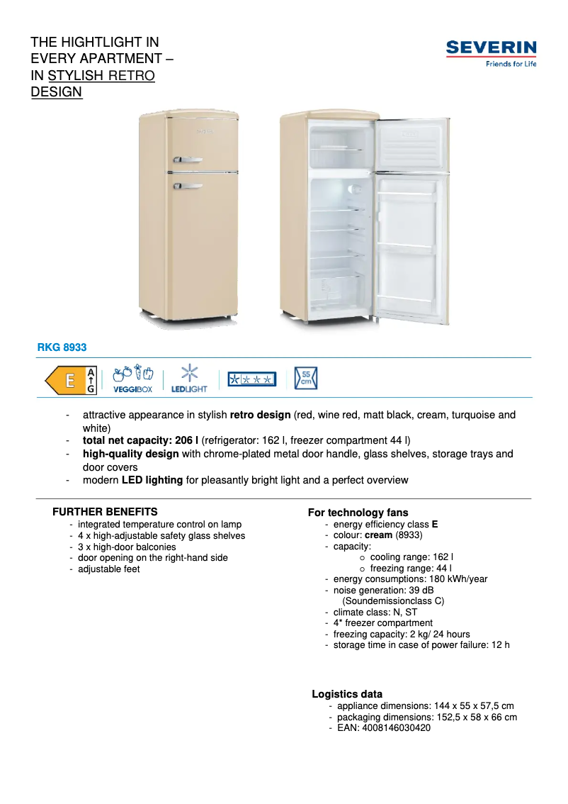 Page 1 of the manual Technical Sheet Severin RKG 8933