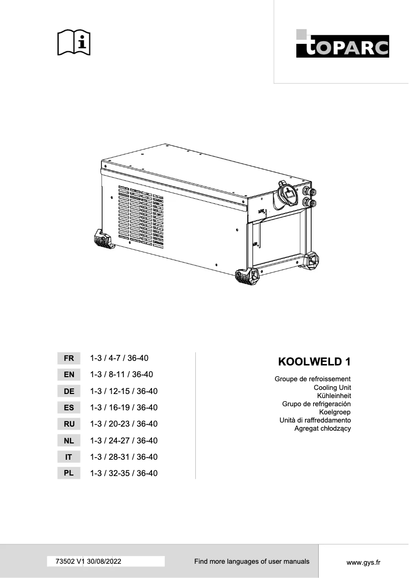 First page image of the manual for Koolweld 1