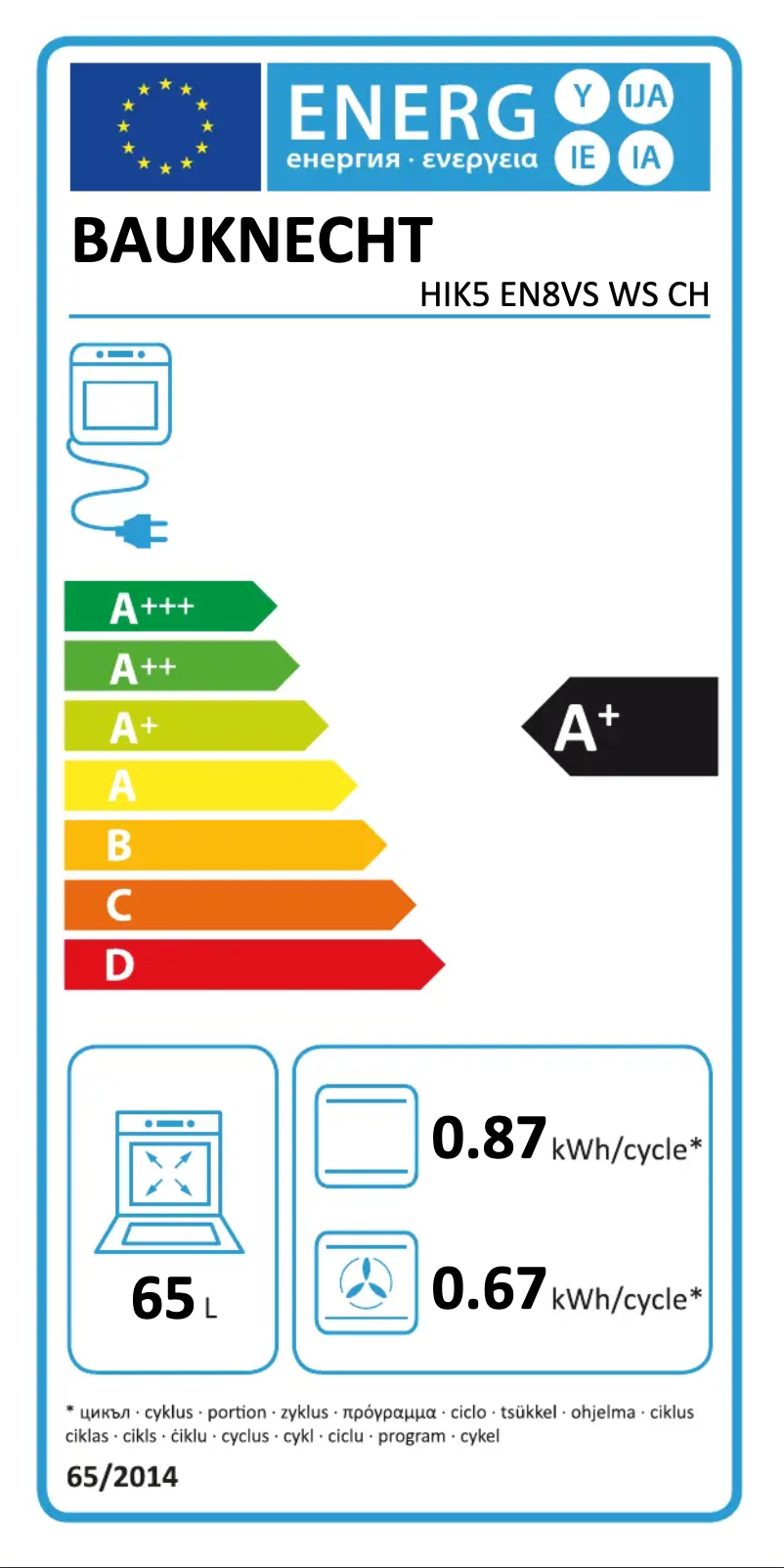 Page 1 of the manual User Manual Bauknecht HIK5 EN8VS WS CH