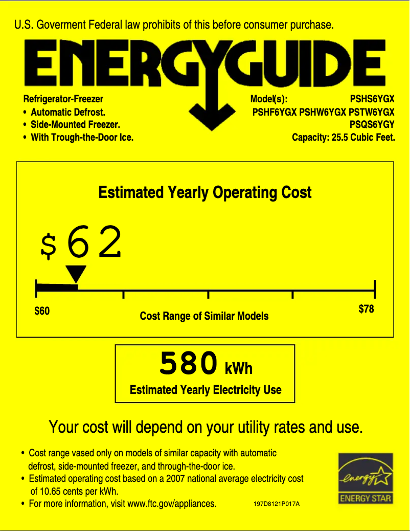 Page 1 of the manual Energy Label GE Profile PSHW6YGXSS