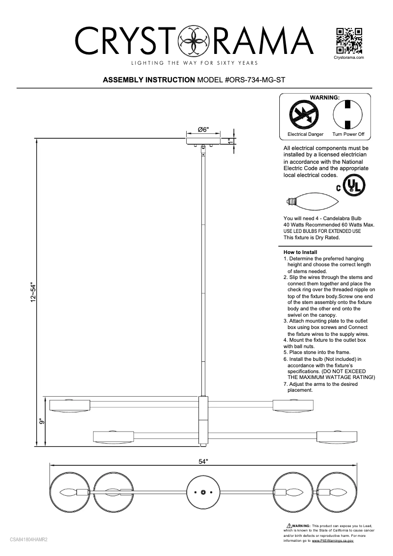 Page 1 of the manual User Manual Crystorama Orson ORS-734-MG-ST