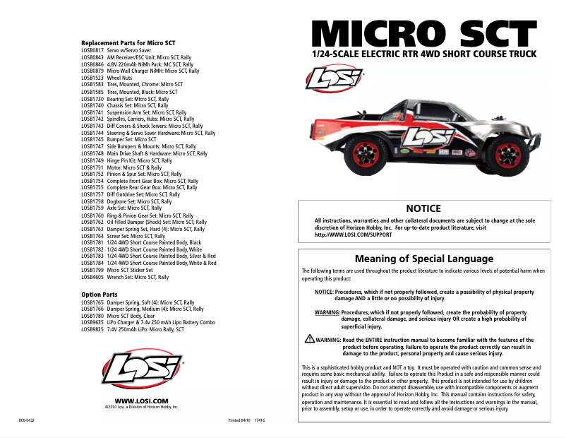 Page 1 of the manual User Manual Losi 1/36 Micro HIGHroller RTR