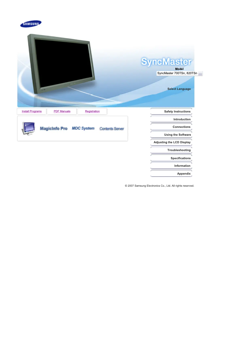 First page image of the manual for SyncMaster 700TSN
