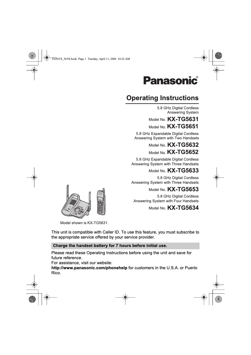 Page 1 of the manual User Manual Panasonic KX-TG5652