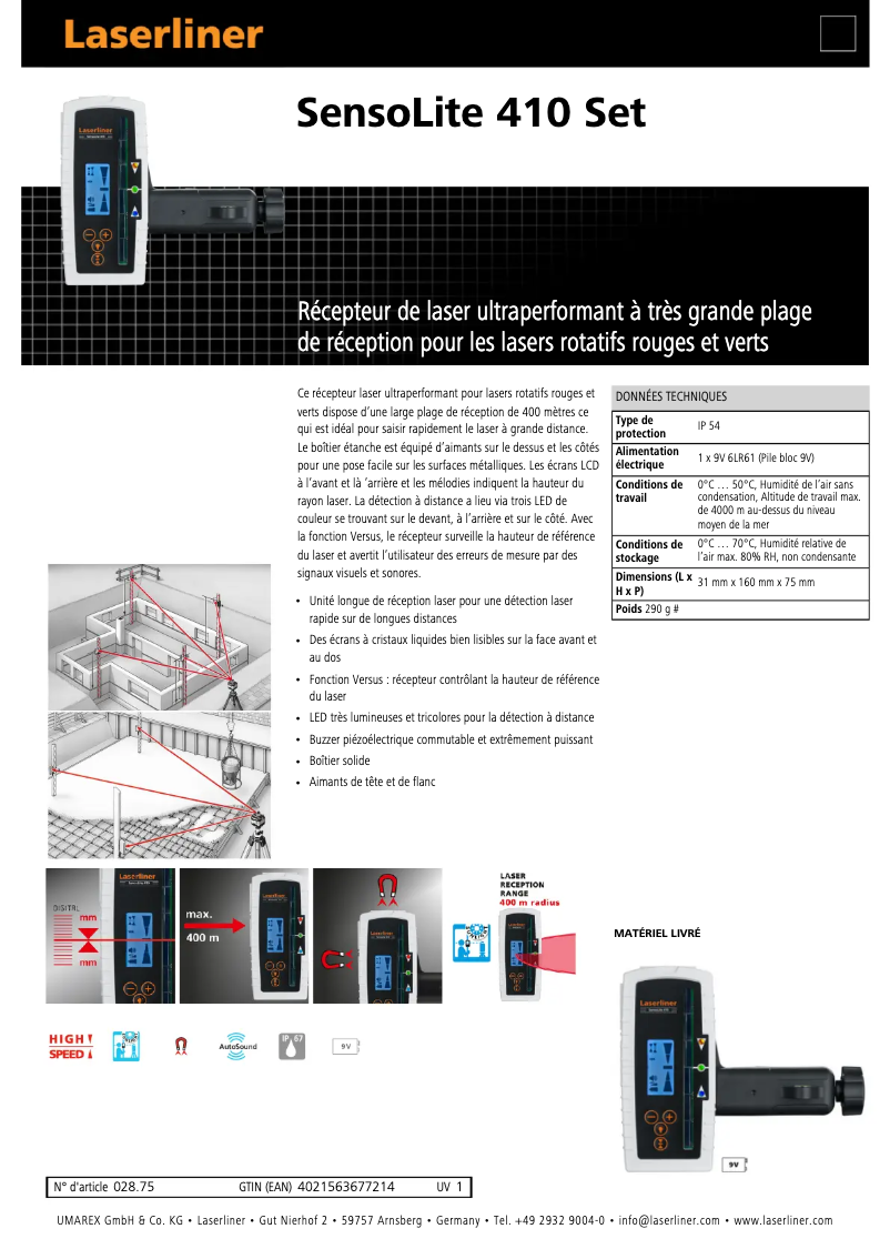 First page image of the manual for SensoLite 410
