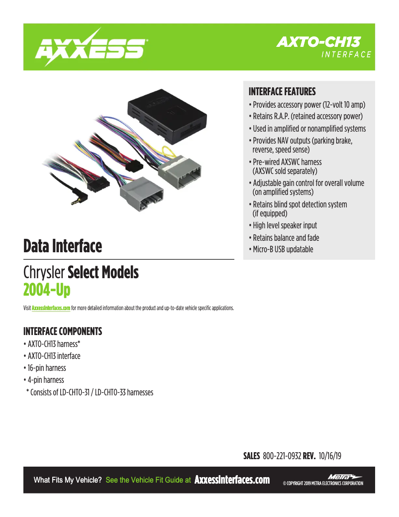 Page 1 of the manual Technical Sheet AXESS AXTO-CH13