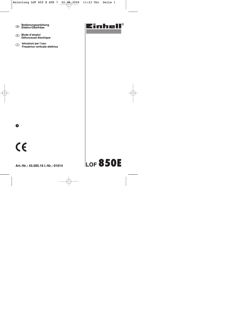 First page image of the manual for LOF 850 E