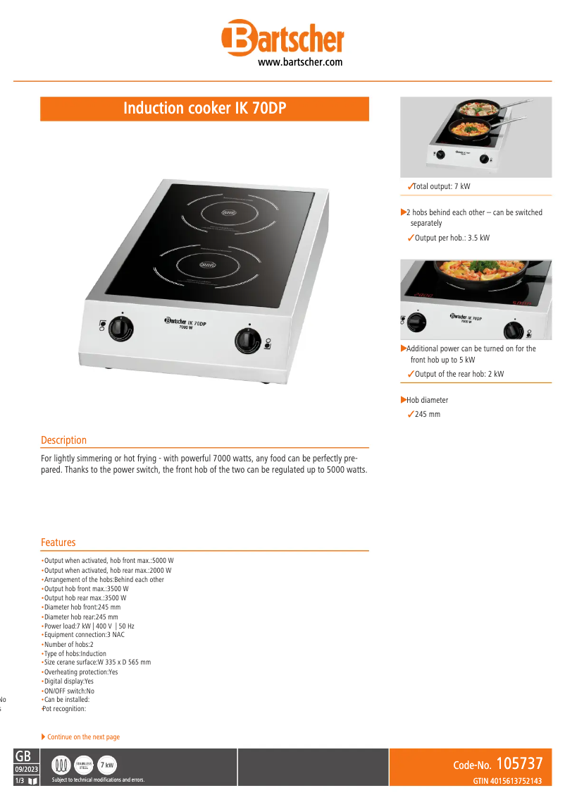 First page image of the manual for IK 70DP