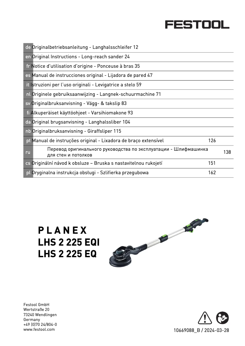 Page 1 de la notice Manuel utilisateur Festool PLANEX LHS 2 225
