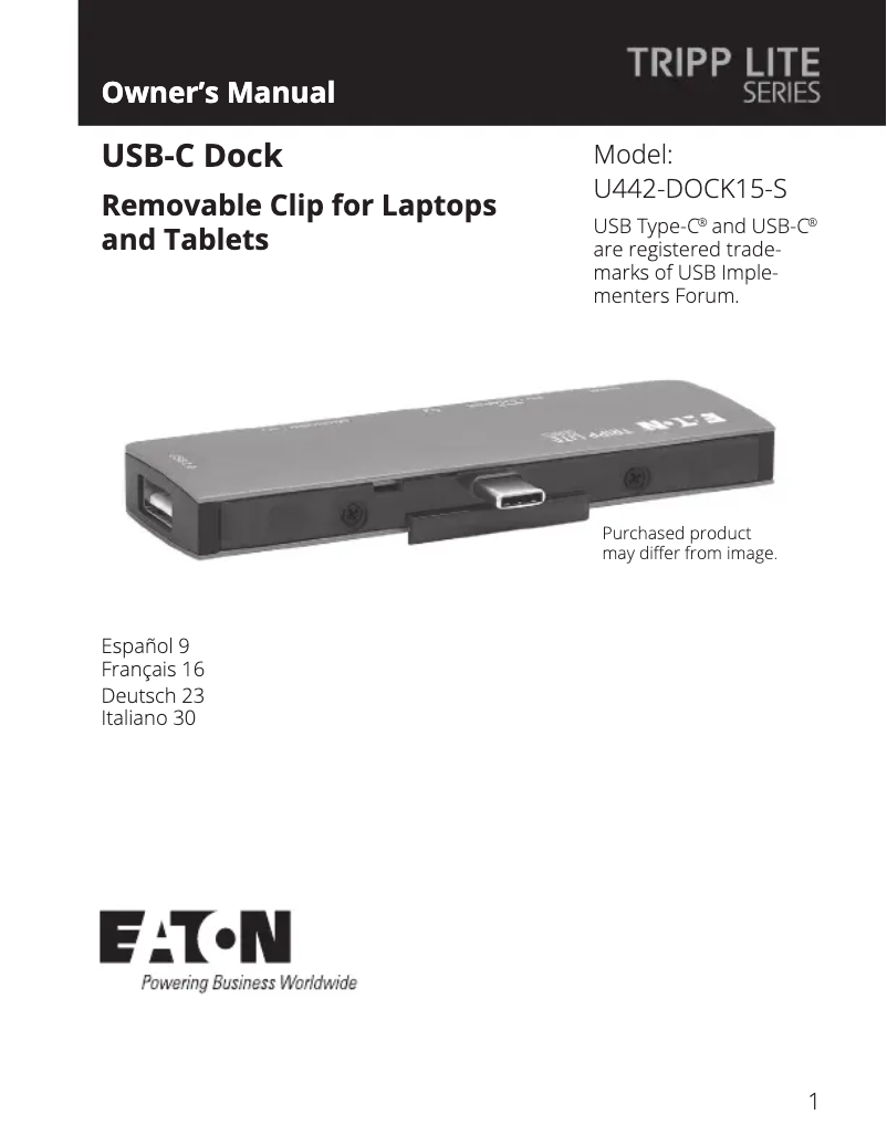 Page 1 of the manual User Manual Tripp Lite U442-DOCK15-S