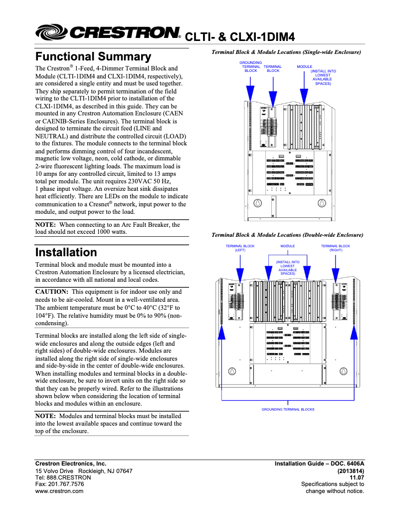 Page 1 of the manual User Manual Crestron CLXI-1DIM4