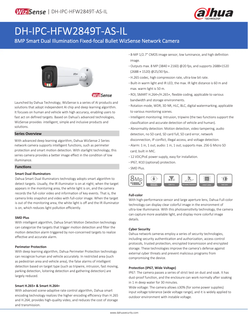 Page 1 of the manual Technical Sheet Dahua Technology IPC-HFW2849T-AS-IL
