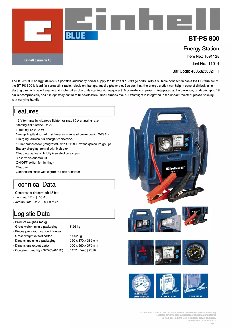 Page 1 of the manual User Manual Einhell BT-PS 800