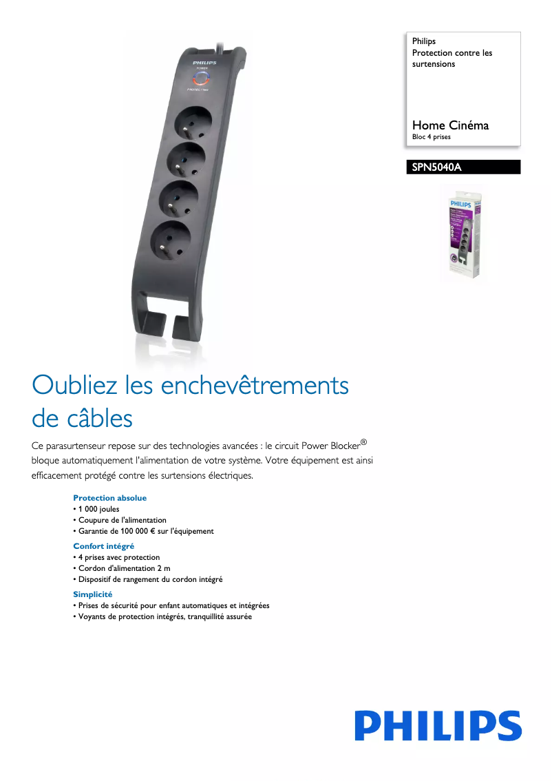 Page 1 of the manual Technical Sheet Philips SPN5040A