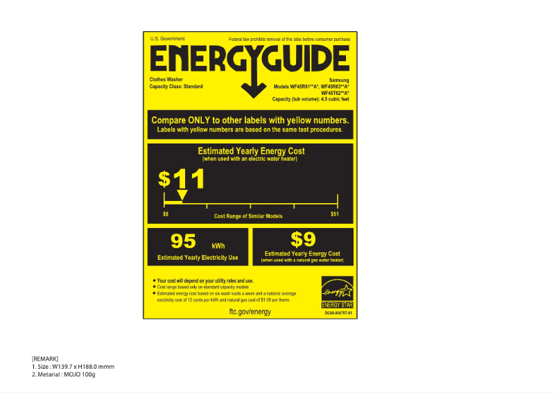 Page 1 of the manual Energy Label Samsung WF45T6200AW