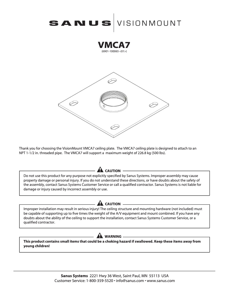 Page 1 of the manual User Manual Sanus VMCA7
