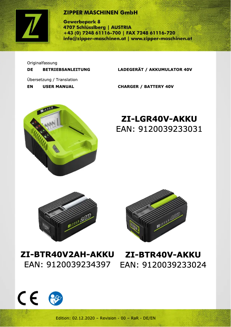 First page image of the manual for ZI-BTR40V-AKKU